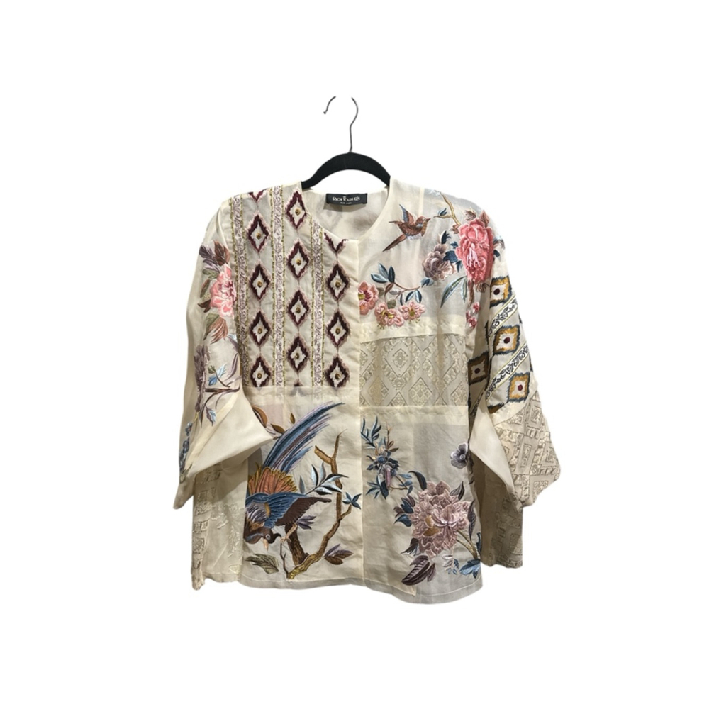 Rich Radi Q's Silk Embroidered Beaded Snap Up Jacket